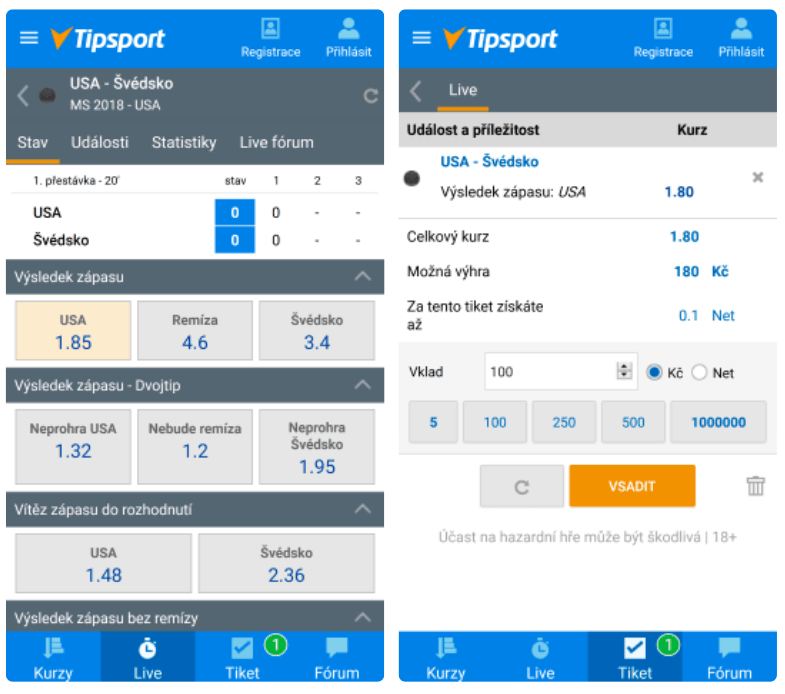 Mobilní sázkova aplikace Tipsport